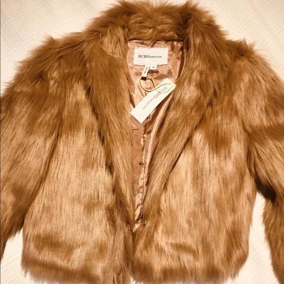 BCBGeneration Pink Blush Faux Fur Crop Jacket - Picture 2 of 5